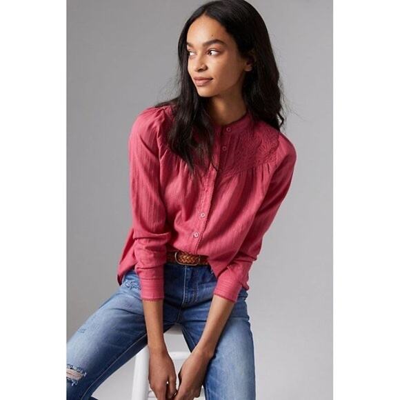 Pilcro and the Letterpress Victoria Lace Button Down Shirt in Pink Size 16W - Picture 1 of 16